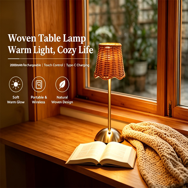 Lighting Decor Home - Bohem Dokuma Rattan Sanat Masa Lambası