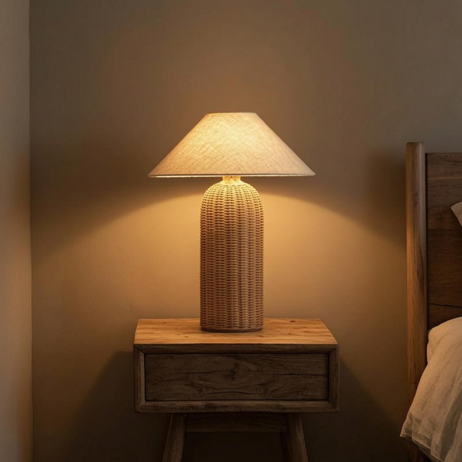 Lighting Decor For Living Room - Yatak Başı Lambası Rattan Tabanlı Kumaş