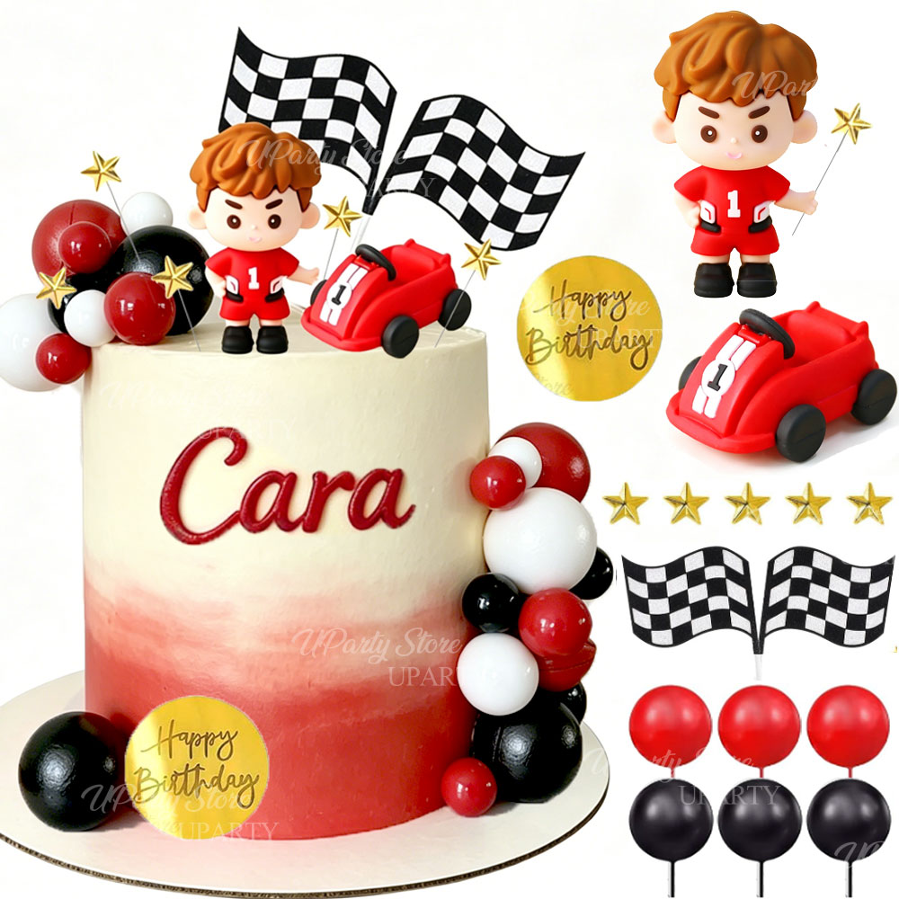 Lighting Mcqueen Birthday Decor - Kırmızı Yarış Arabası Pasta Süsleri Kırmızı