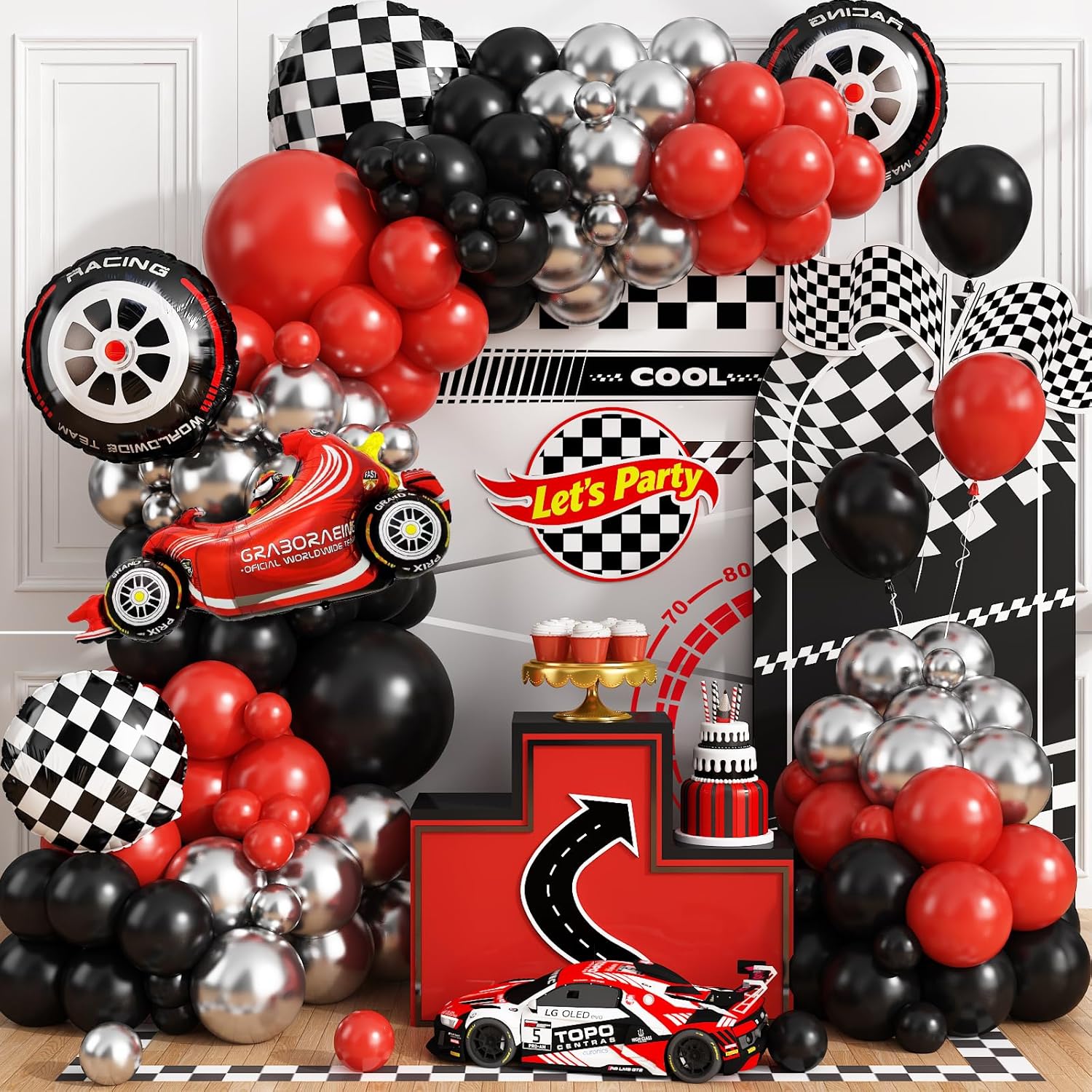 Yarış Arabası Kareli Tekerlek  - Lighting Mcqueen Birthday Decor incelemesi ve fiyatı