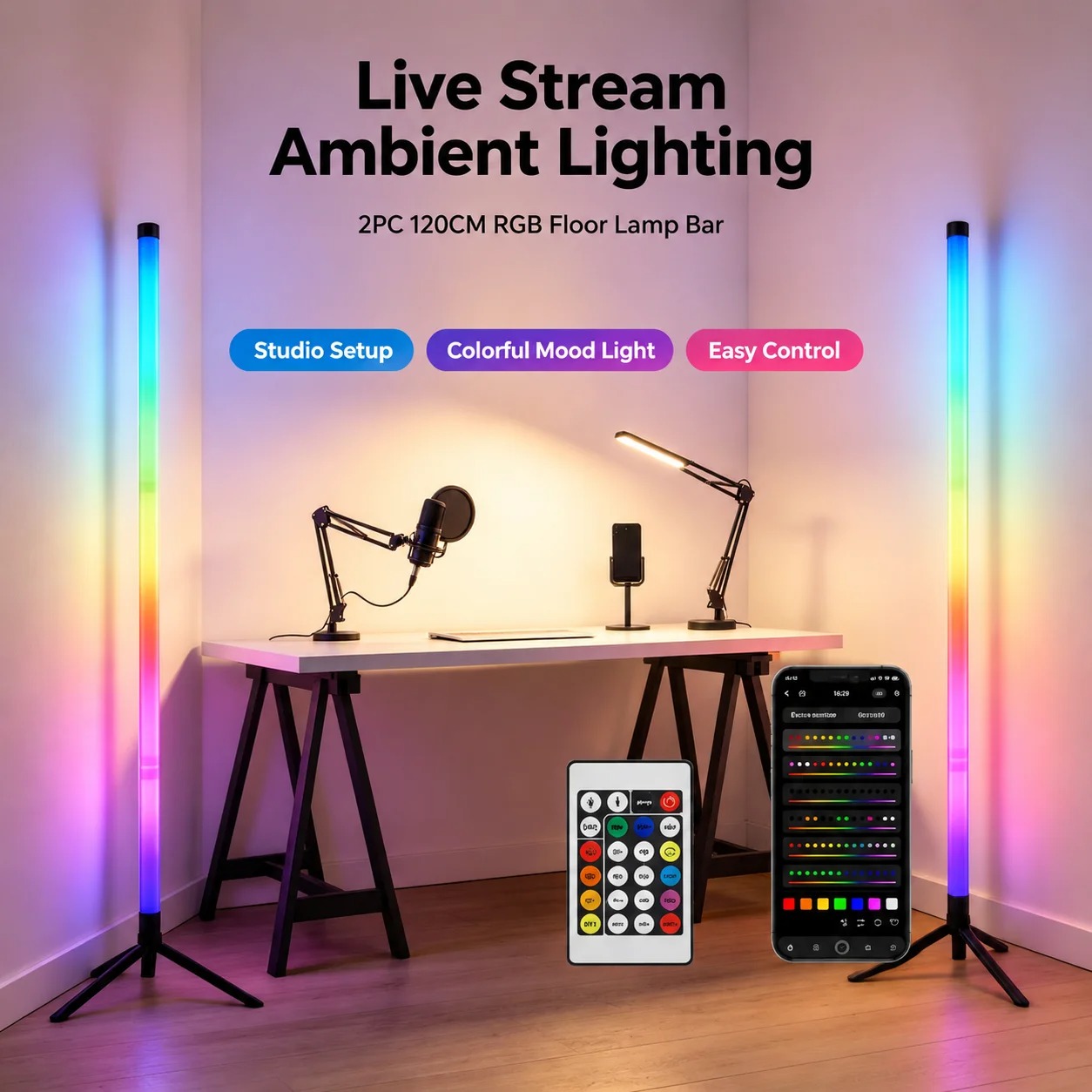 2 Adet 120CM RGB Yer Lambası,  - Lighting Decor Home incelemesi ve fiyatı
